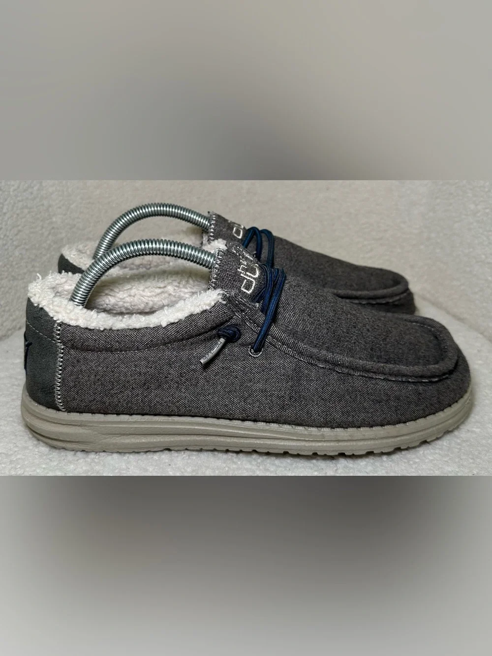 Hey Dude Wally Fleece Lined Grey Gray Brown Slip On Loafers Cozy Lightweight 9